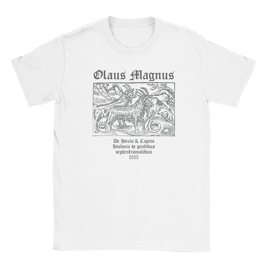 Olaus Magnus De Hircis et Capris weißes T-Shirt vor weißem Hintergrund